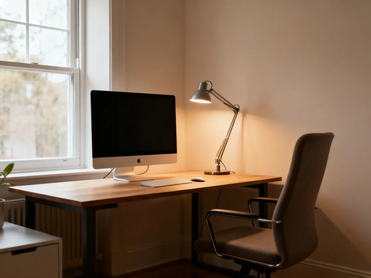 Ergonomiczne stanowisko pracy w jasnym, uporządkowanym domowym biurze
